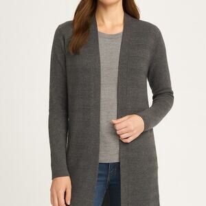 J. McLaughlin 100% Cashmere Long Open Front Duster Cardigan Heather Gray Size XS